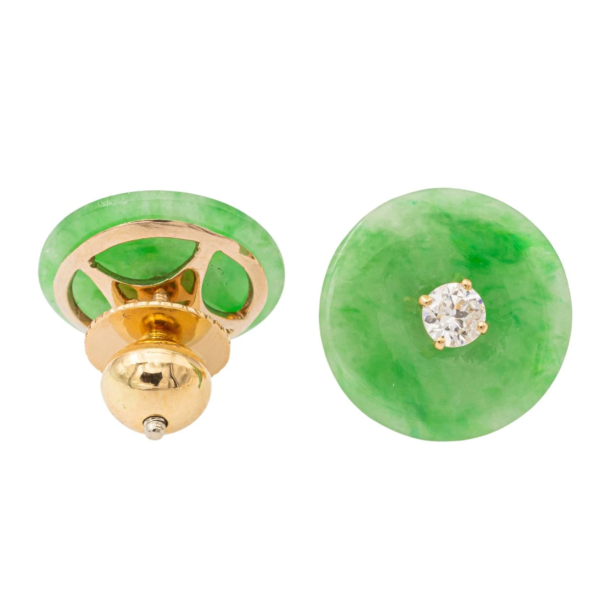 Boucles D'oreilles Puces En Or Jaunes, Jades Jadéite Et Diamants 5 Boucles D'oreilles Puces En Or Jaunes, Jades Jadéite Et Diamants – Image 5