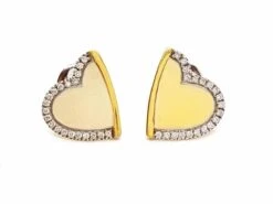 Boucles D'oreilles Puces ROBERTO COIN Coeur, En 2 Ors Et Diamant