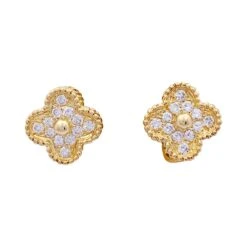 Miller Boucles D'oreilles Van Cleef & Arpels, "Vintage Alhambra" En Or Jaune Et Diamant