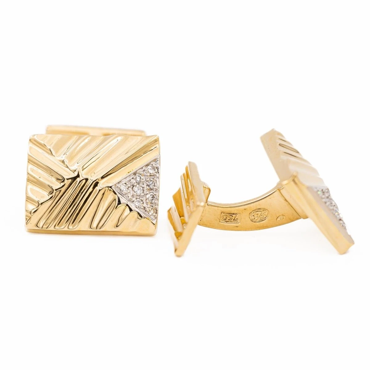 Boutons De Manchette En Or Jaune Et Diamants 2 Boutons De Manchette En Or Jaune Et Diamants – Image 2