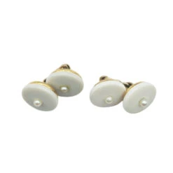 Boutons De Manchette En Or Jaune, Résine Blanche Et Perle -Castafiore Boutique boutons de manchette en or jaune et resine blanche 300824