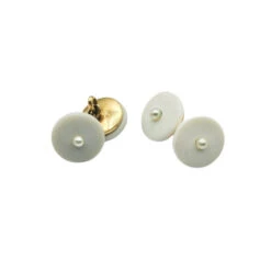 Boutons De Manchette En Or Jaune, Résine Blanche Et Perle -Castafiore Boutique boutons de manchette en or jaune et resine blanche 840018