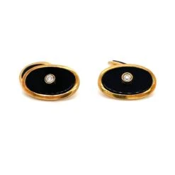 Boutons De Manchette Italiens Leo Lace Onyx Diamond Gold
