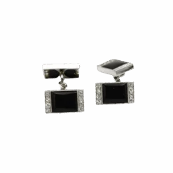 Boutons De Manchettes En Or Blanc, Onyx Et Diamants