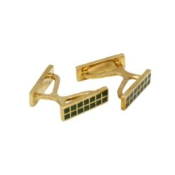 Boutons De Manchettes HERMES En Or Jaune Et émail Vert