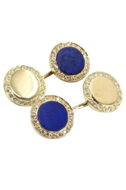 BOUTONS DE MANCHETTES LAPIS LAZULI ET DIAMANTS