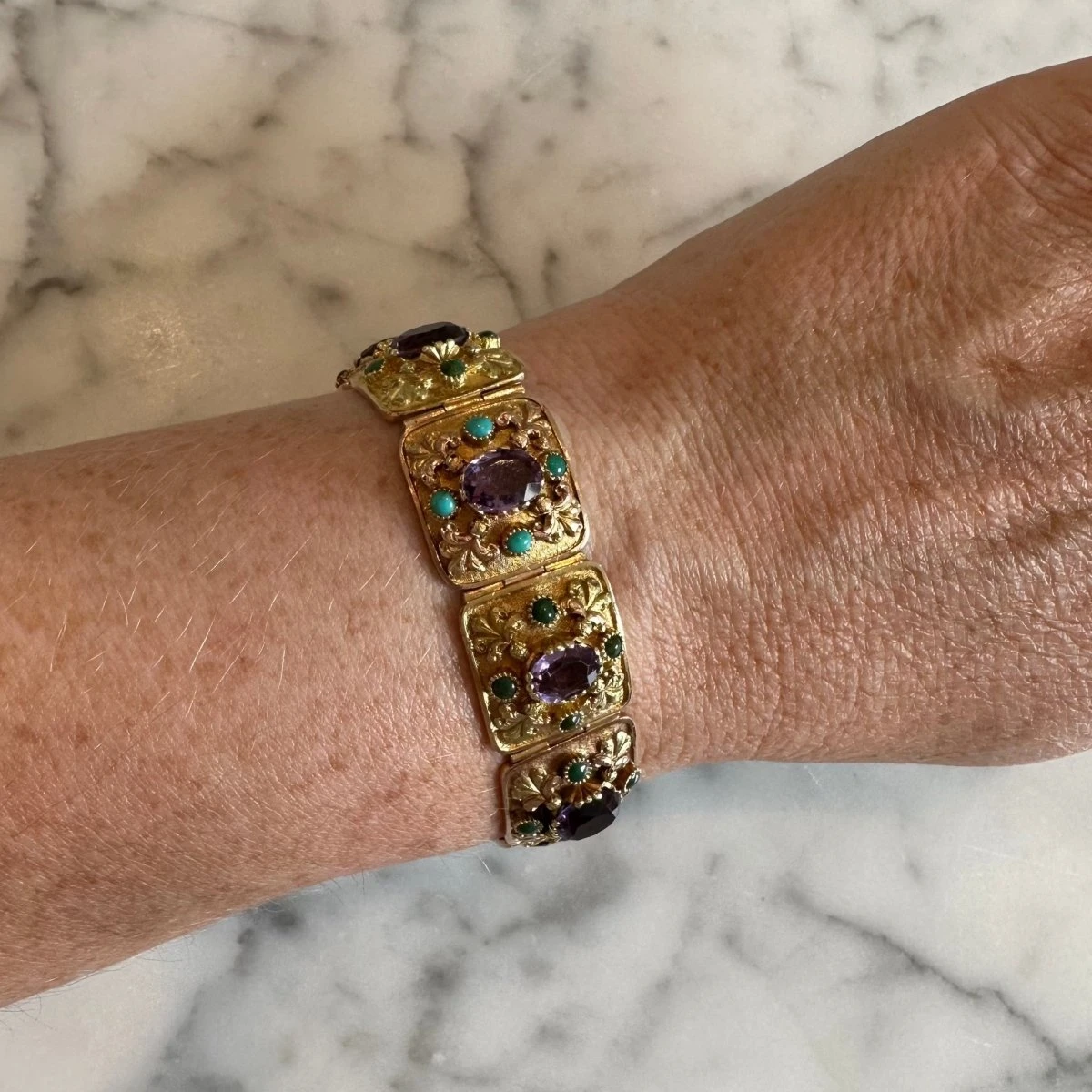 Bracelet Ancien Améthystes Et Turquoises 2 Bracelet Ancien Améthystes Et Turquoises – Image 2