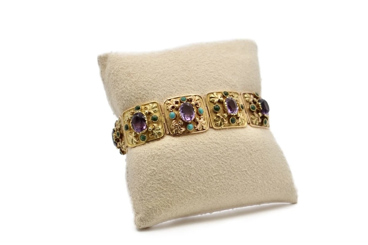 Bracelet Ancien Améthystes Et Turquoises 5 Bracelet Ancien Améthystes Et Turquoises – Image 5