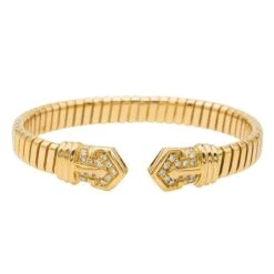 Bracelet Bulgari Maille Tubogas , Or Jaune Et Diamants