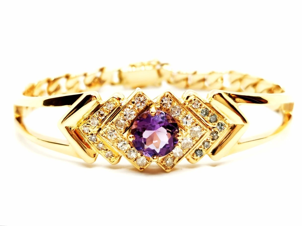 Bracelet Géométrique En Or Jaune, Améthyste Et Diamants 9 Bracelet Géométrique En Or Jaune, Améthyste Et Diamants – Image 9