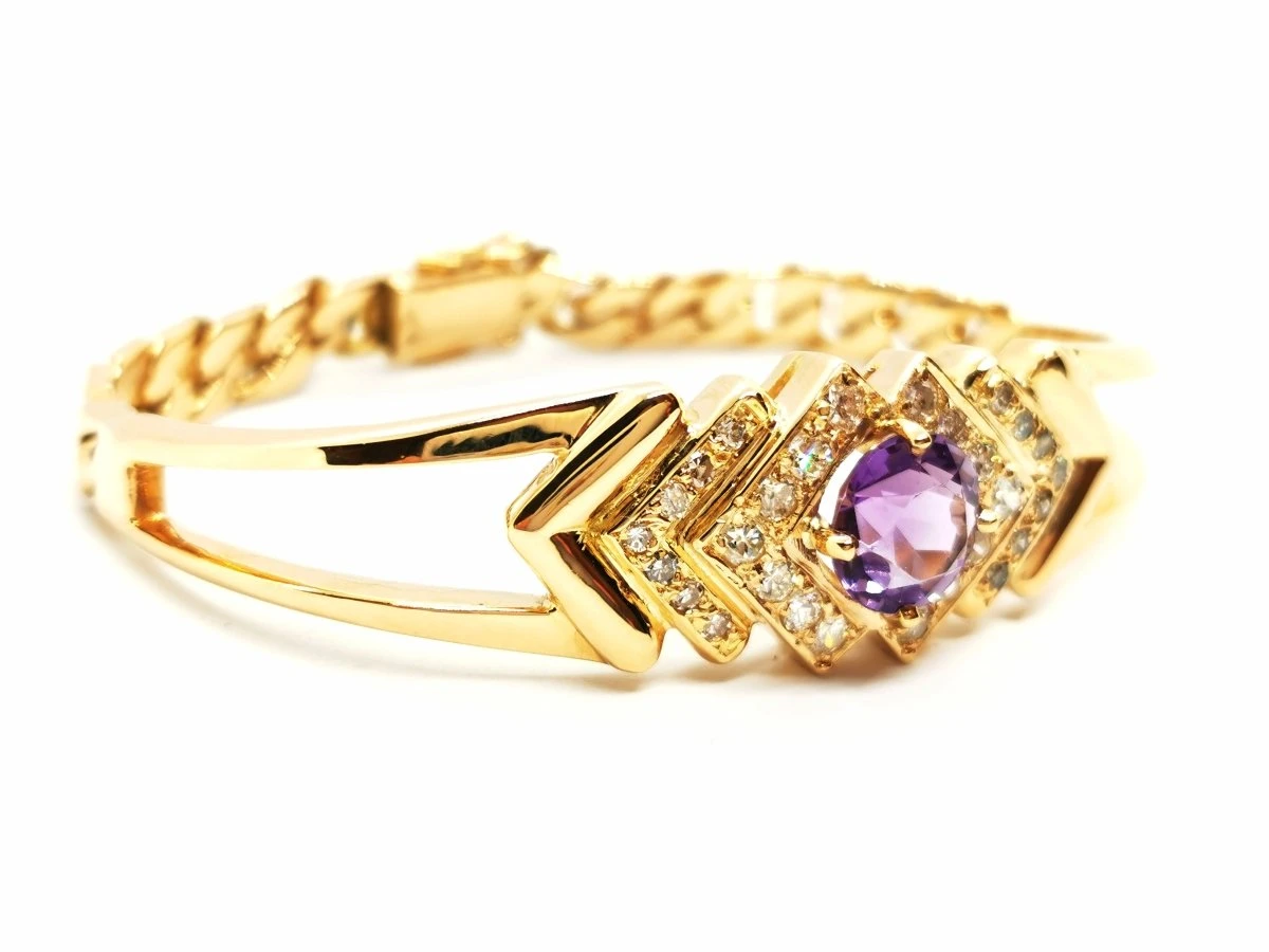 Bracelet Géométrique En Or Jaune, Améthyste Et Diamants 2 Bracelet Géométrique En Or Jaune, Améthyste Et Diamants – Image 2