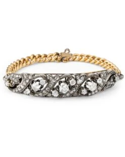 Bracelet Gourmette En Or Jaune, Argent Et Diamants