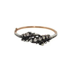 Bracelet Jonc Ancien En Or Rose, Argent Et Diamants