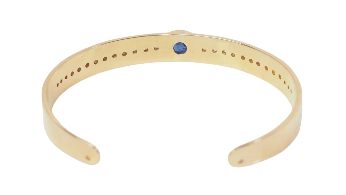 Bracelet Jonc En Or Jaune, Saphir Et Diamants 5 Bracelet Jonc En Or Jaune, Saphir Et Diamants – Image 5