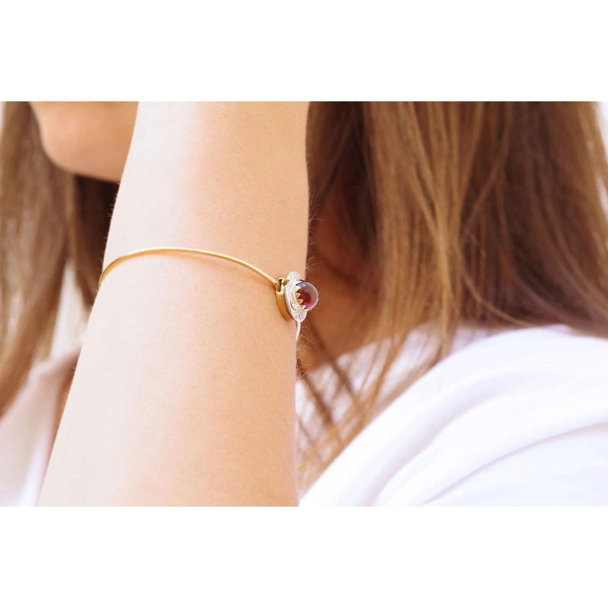 Bracelet Jonc En Or Rose, Argent Et Grenat 2 Bracelet Jonc En Or Rose, Argent Et Grenat – Image 2