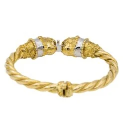 Bracelet Jonc Lions En Or Jaune Et Diamants -Castafiore Boutique bracelet jonc lions en or jaune et diamants 362996