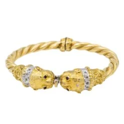 Bracelet Jonc Lions En Or Jaune Et Diamants