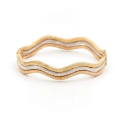 Bracelet Jonc Ondulé En Ors Jaune, Blanc Et Rose