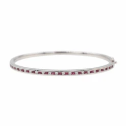 Bracelet Jonc Or Blanc Avec Rubis Et Diamants