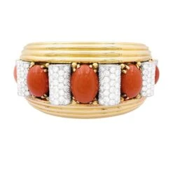 Miller Bracelet Jonc RENÉ BOIVIN En Platine, Or Jaune, Corail Et Diamants