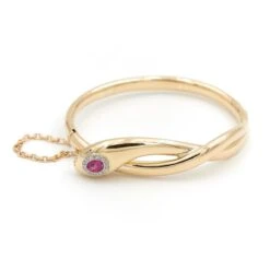 Bracelet Jonc Serpent En 2 Ors, Rubis Et Diamants