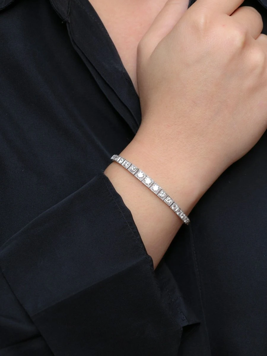 Bracelet Ligne Diamants Or Blanc Platine 11 Bracelet Ligne Diamants Or Blanc Platine – Image 11