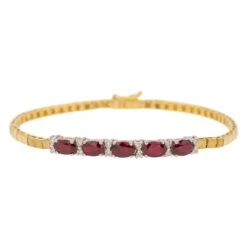 Bracelet Maille En Or Jaune Et Blanc, Rubis Et Diamant