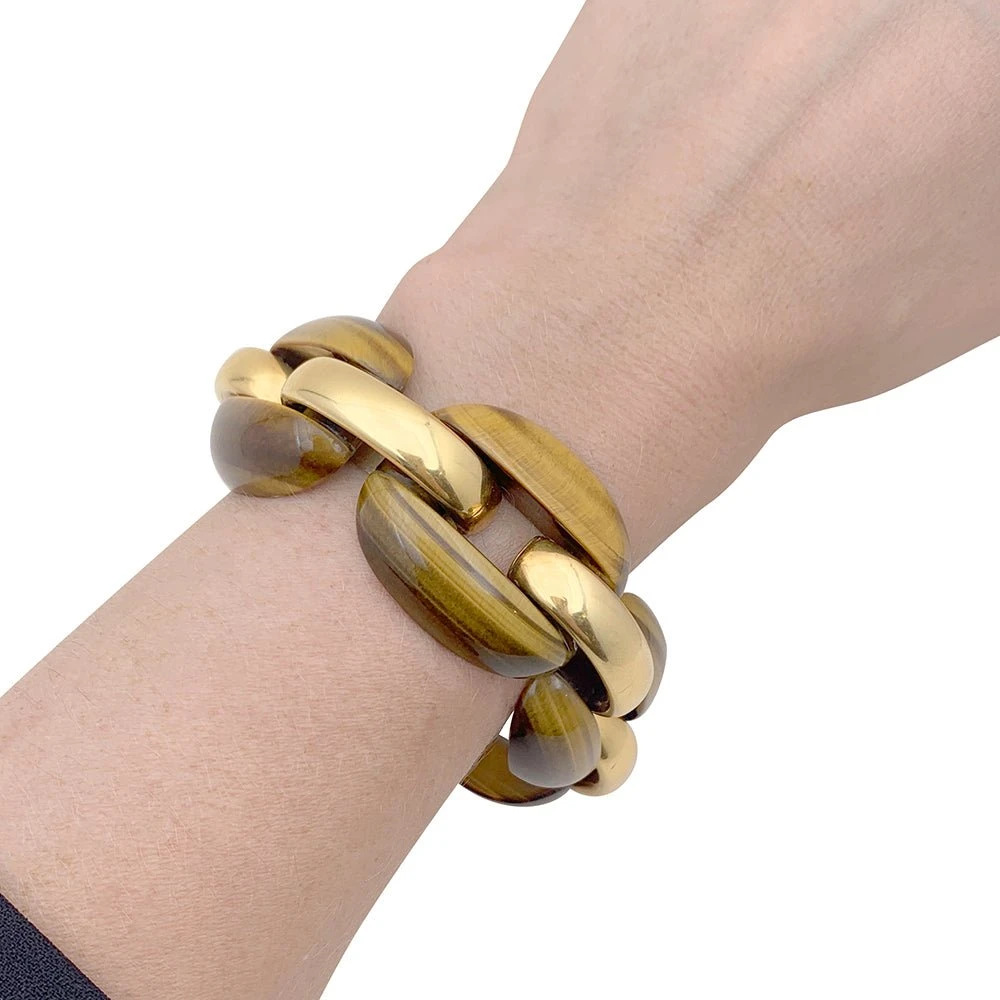 Miller Bracelet Maille En Or Jaune Et Oeil De Tigre 2 Miller Bracelet Maille En Or Jaune Et Oeil De Tigre – Image 2