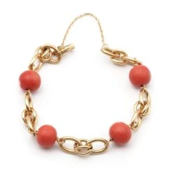 Bracelet Maille En Or Jaune Et Perles De Corail -Castafiore Boutique bracelet maille en or jaune et perles de corail 749319