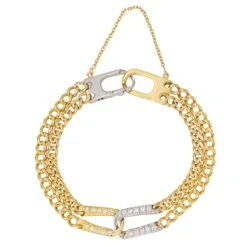 Bracelet Maille Gourmette En Or Jaune, Or Blanc Et Diamant