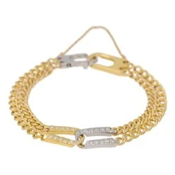 Bracelet Maille Gourmette En Or Jaune, Or Blanc Et Diamant -Castafiore Boutique bracelet maille gourmette en or jaune or blanc et diamant 662129