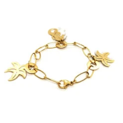 Bracelet Maille Ovale Breloques Océan En Or Jaune Et Nacre -Castafiore Boutique bracelet maille ovale breloques ocean en or jaune et nacre 122415