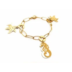 Bracelet Maille Ovale Breloques Océan En Or Jaune Et Nacre