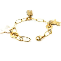 Bracelet Maille Ovale Breloques Océan En Or Jaune Et Nacre -Castafiore Boutique bracelet maille ovale breloques ocean en or jaune et nacre 392418