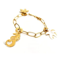 Bracelet Maille Ovale Breloques Océan En Or Jaune Et Nacre -Castafiore Boutique bracelet maille ovale breloques ocean en or jaune et nacre 783371