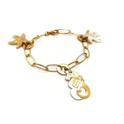 Bracelet Maille Ovale Breloques Océan En Or Jaune Et Nacre -Castafiore Boutique bracelet maille ovale breloques ocean en or jaune et nacre 792385