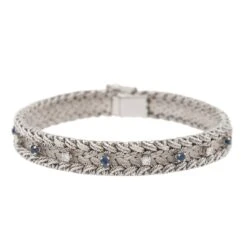 Bracelet Manchette En Or Blanc Saphirs Et Diamants