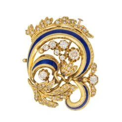 Bracelet Manchette En Or Jaune, émail Et Diamant -Castafiore Boutique bracelet manchette en or jaune email et diamant 169187