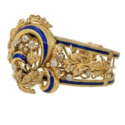 Bracelet Manchette En Or Jaune, émail Et Diamant -Castafiore Boutique bracelet manchette en or jaune email et diamant 341290