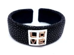 Bracelet Manchette En 2 Ors Et Galuchat Noir
