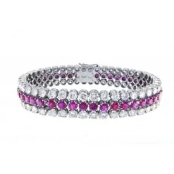 Bracelet Or Blanc Diamants Rubis