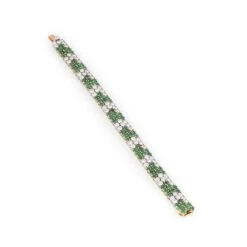 Bracelet Ligne En Or Jaune, Platine, émeraudes Et Diamants