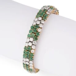 Bracelet Ligne En Or Jaune, Platine, émeraudes Et Diamants -Castafiore Boutique bracelet or et platine diamants et emeraudes 850626