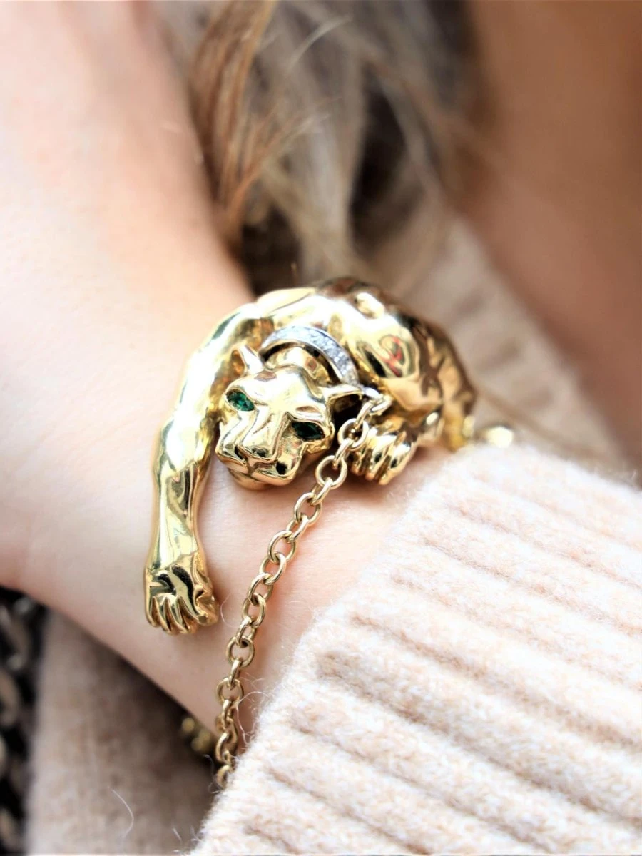 Bracelet Panthère En Or Jaune, Or Blanc, émeraudes Et Diamants 7 Bracelet Panthère En Or Jaune, Or Blanc, émeraudes Et Diamants – Image 7