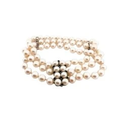 Bracelet Souple 3 Rangs De Perles En Or Blanc Et Saphirs