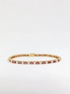 Bracelet Tennis Vintage En Or, Rubis Et Diamants