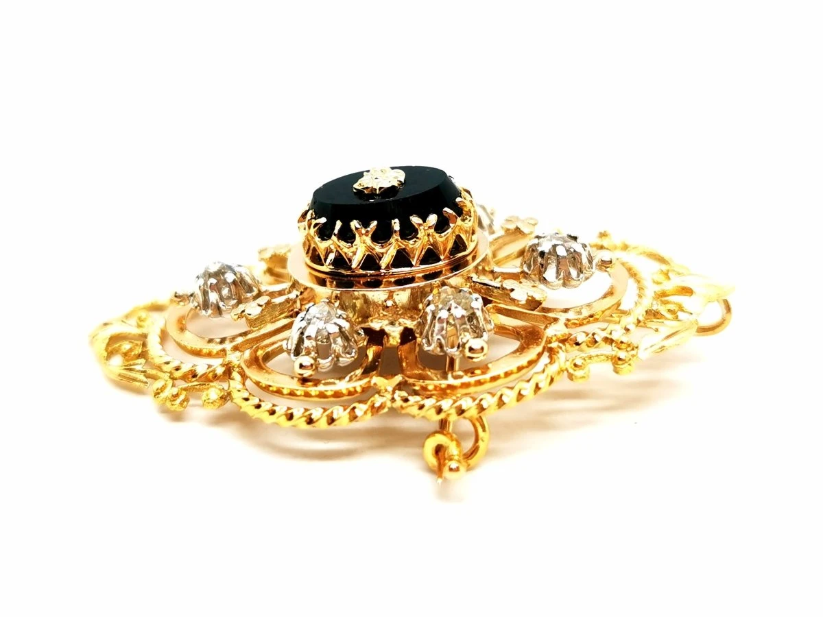 Broche Art Déco En Or Jaune, Platine, Diamants Et Onyx 9 Broche Art Déco En Or Jaune, Platine, Diamants Et Onyx – Image 9