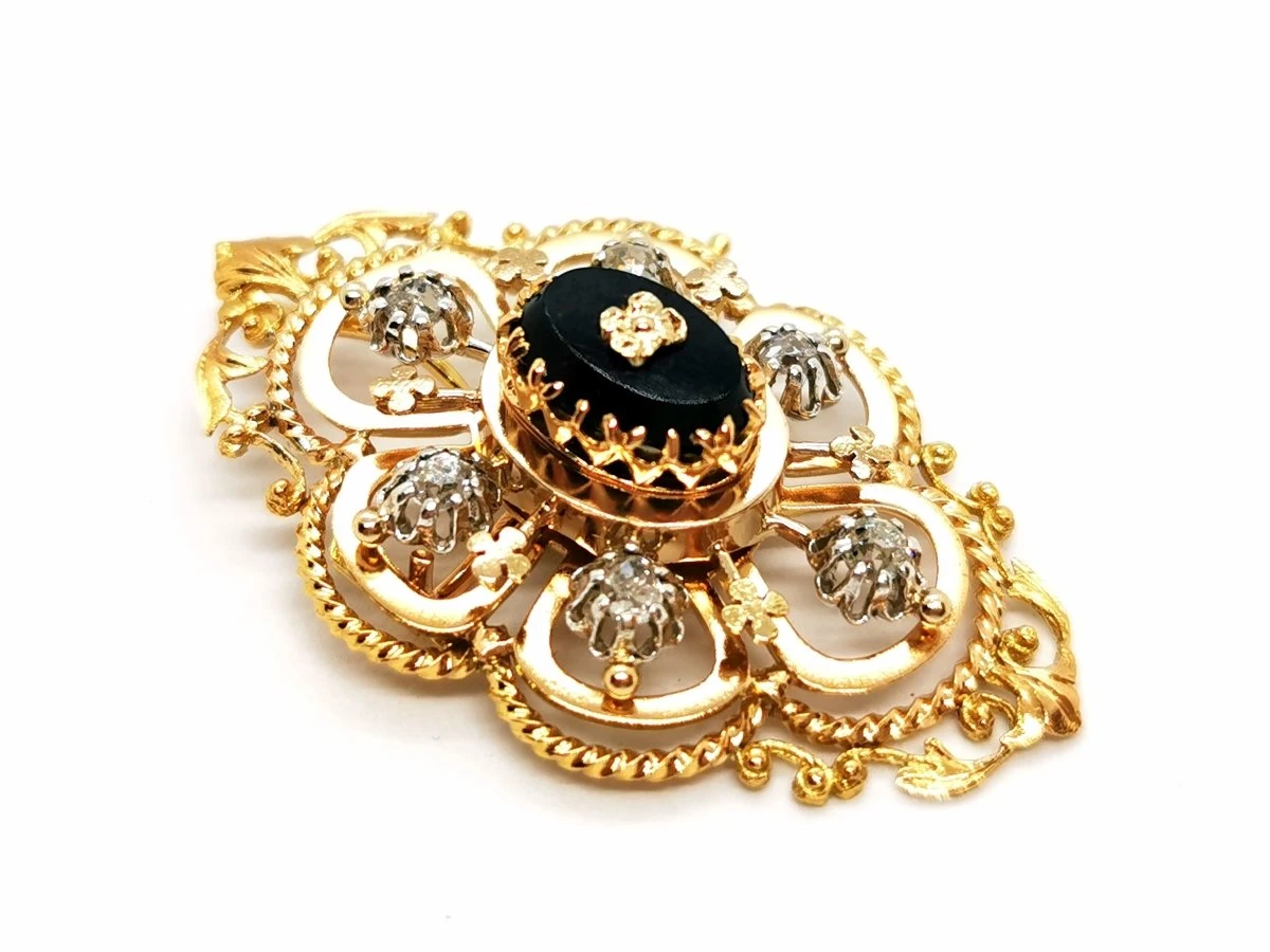 Broche Art Déco En Or Jaune, Platine, Diamants Et Onyx 5 Broche Art Déco En Or Jaune, Platine, Diamants Et Onyx – Image 5