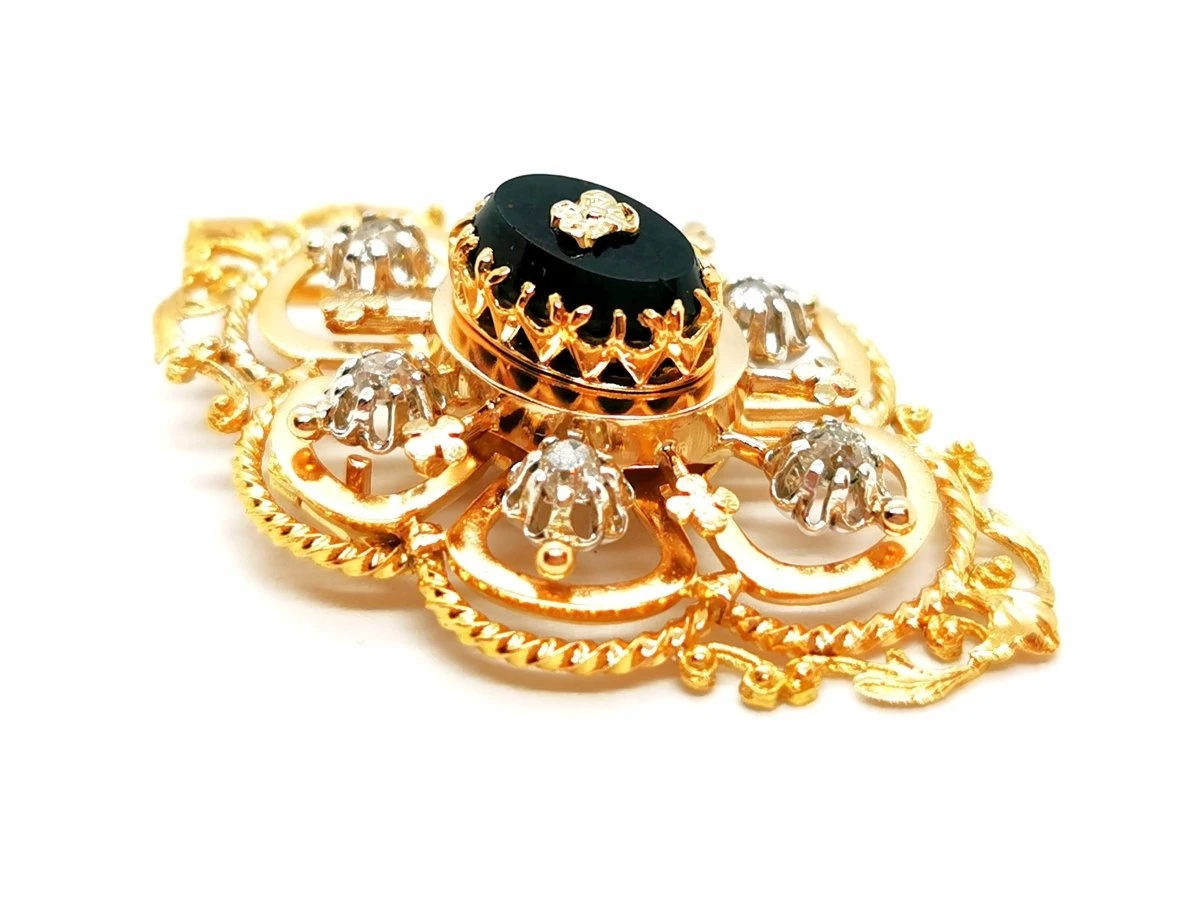 Broche Art Déco En Or Jaune, Platine, Diamants Et Onyx 4 Broche Art Déco En Or Jaune, Platine, Diamants Et Onyx – Image 4