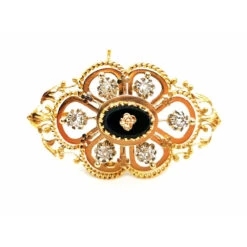 Broche Art Déco En Or Jaune, Platine, Diamants Et Onyx